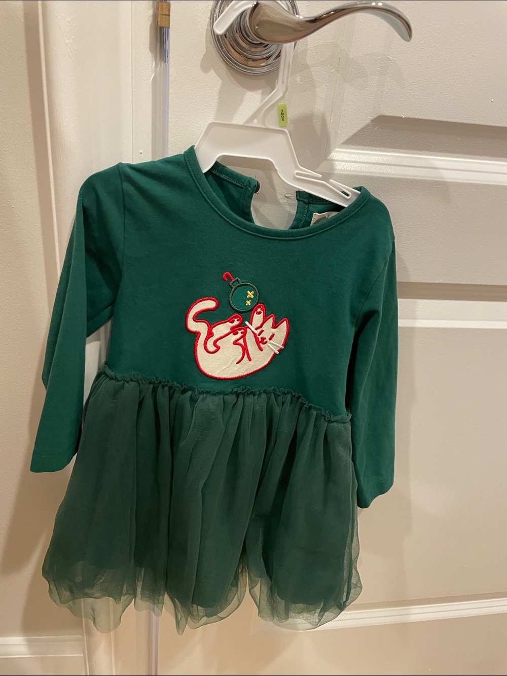 Girls' Green Holiday Tulle Dress with Festive Applique